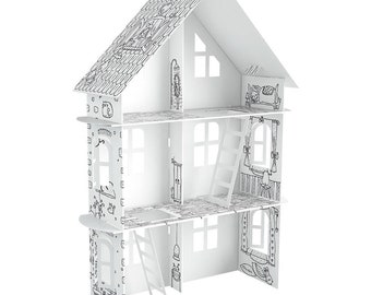 Cardboard house playhouse multi-storey dollhouse made of cardboard to color in - Spring Street 68.0 x 50.0 x 17 cm