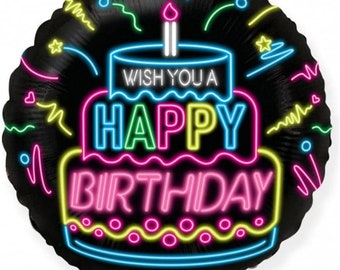 Helium balloon filled foil balloon incl. helium Happy Birthday round neon black 40 cm in a decorative box