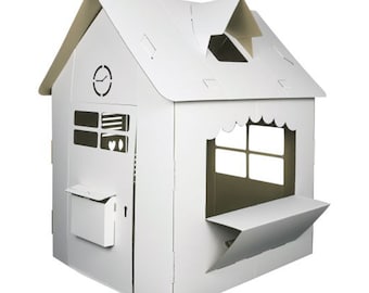 Walk-in cardboard house, playhouse, flower house, XXL house made of cardboard for building and coloring