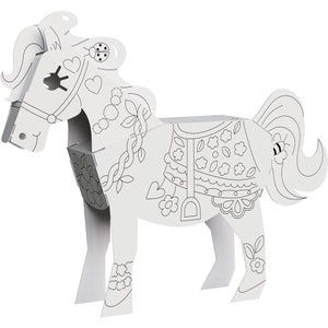 Figura de papel caballo pony de cartón para manualidades y pintar caballos 25 cm x 37 cm x 8 cm