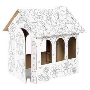 Casa de tamanho médio com janelas de papelão. Casa de bonecas para colorir. 42x35x42 cm.