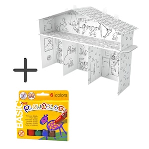 Set de casita de cartón que incluye bolígrafos Casita de juegos Boys World para construir y colorear 67 x 52 x 18 cm