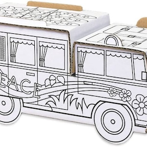 Coche de juguete de cartón Caja artesanal para pintar Auto Peace Love 27 x 10 x 14 cm