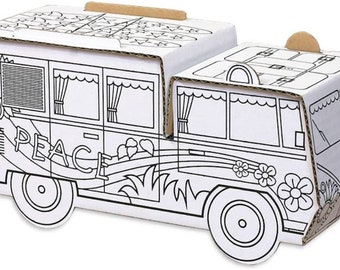 Cardboard toy car, small craft cardboard for painting, Peace Love car, 27 x 10 x 14 cm
