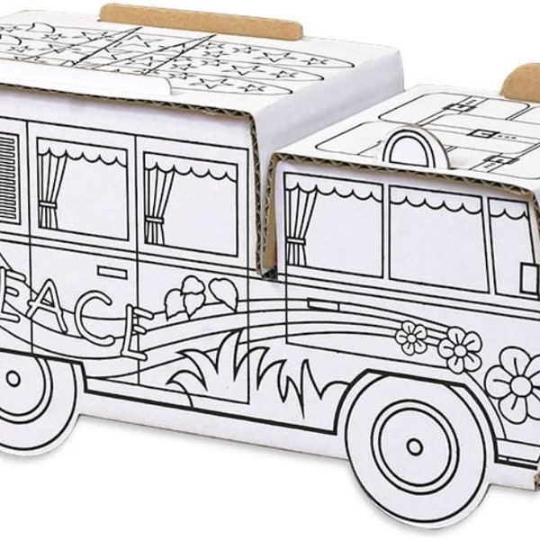 Cardboard toy car Craft box to paint Auto Peace Love 27 x 10 x 14 cm