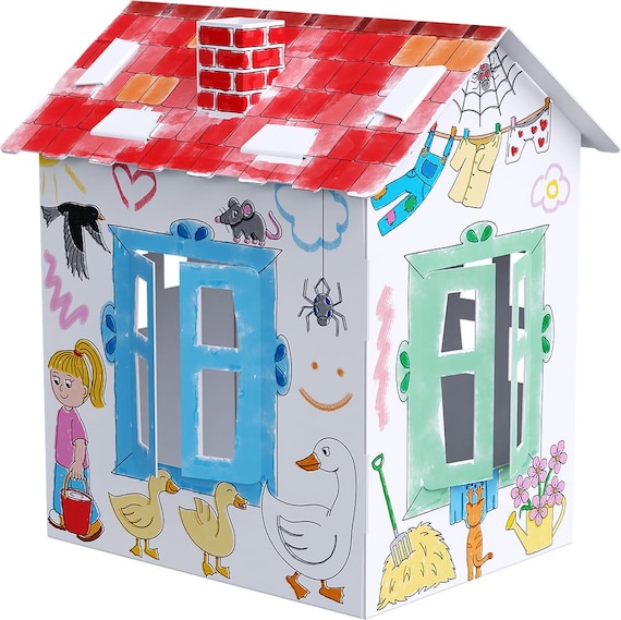 Maison de jeu en carton à peindre et décorer, avec stylos, maison, jouets, carton, 106 x 84 x 110 cm, motif de Pâques