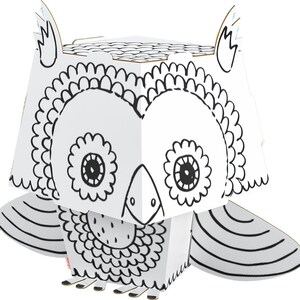 Figurine en papier Cube Head à colorier 3D Hibou 16,5 x 20,5 x 14 cm