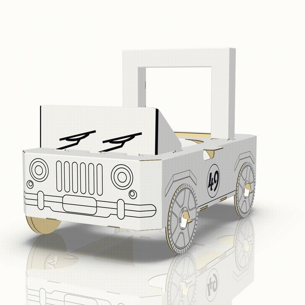 Cardboard toy car made of cardboard off-road vehicle 3D to build and color 37.5 x 70 x 45