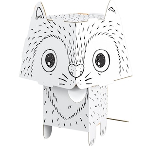 Papieren figuur Cube Head om in te kleuren 3D kat 16,5 x 22 x 18 cm