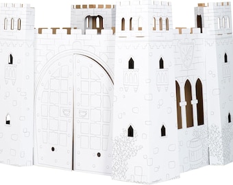 Castillo o fortaleza de cartón para entrar, casita de juegos de cartón para armar y colorear, 92 x 76 x 86 cm.