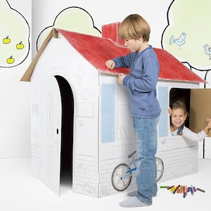 Casita de juegos de cartón - tu casa de cartón para colorear en tamaño XXL grande 133 x 105 x 133 cm
