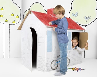 Cardboard house playhouse - your house made of cardboard to color in XXL large 133 x 105 x 133 cm