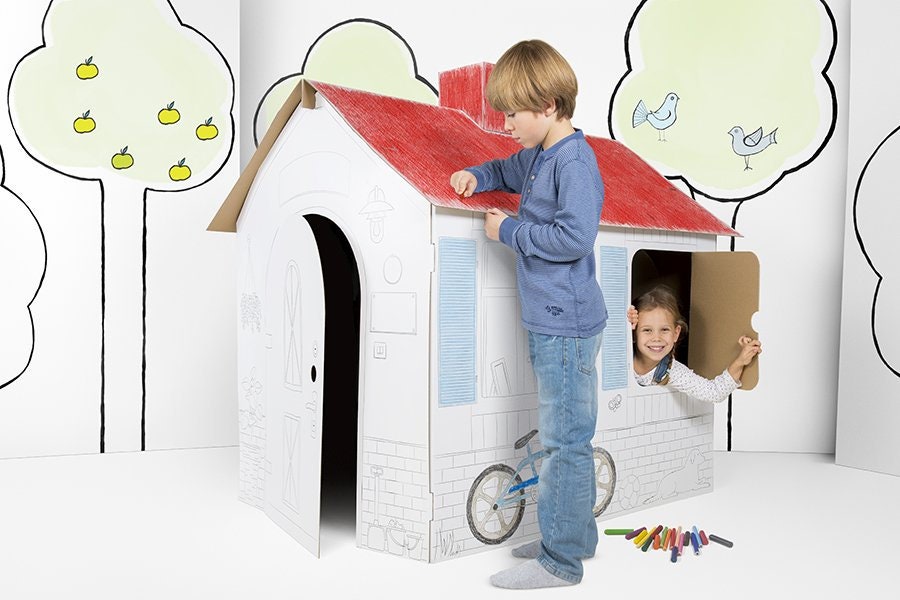 Cardboard House Playhouse - Your cardboard house to color in XXL large 133 x 105 x 133 cm