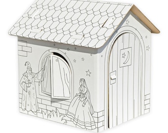 Cardboard house playhouse fairytale house medium cardboard house to build and color 32.5 x 26.5 x 36.5 cm