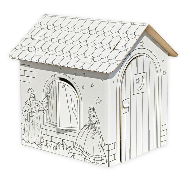 Cardboard house playhouse fairytale house medium house made of cardboard for building and coloring 32.5 x 26.5 x 36.5 cm