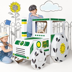 Tractor grande de cartón XXL para colorear, incluye juego de pegatinas Cardboard Toy