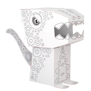 Figura de papel Cube Head Dino D5 para colorear Velociraptor