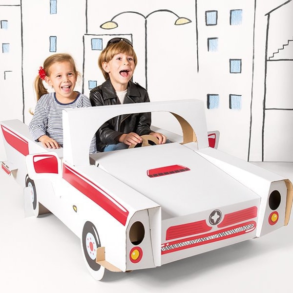 Grande voiture décapotable en carton, voiture en carton à colorier, avec jeu d'autocollants