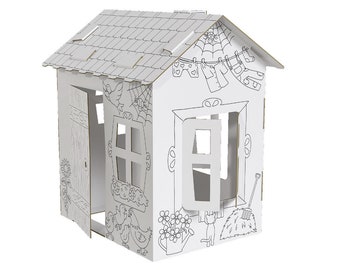 Papphaus Spielhaus Landhaus My Little Farm mittel Haus aus Karton zum Aufbauen und Ausmalen 28 x 22 x 40 cm