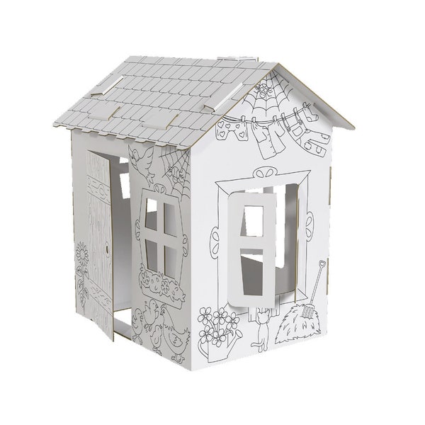 Papphaus Spielhaus Landhaus My Little Farm mittel Haus aus Karton zum Aufbauen und Ausmalen 28 x 22 x 40 cm