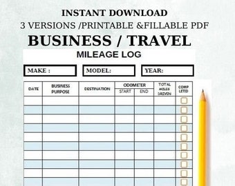 Business Mileage Log Book: Printable Vehicle Mileage Tracker (Fillable PDF)
