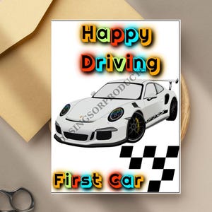 Biglietto di auguri per la prima auto, biglietto di auguri per la guida felice, biglietto per auto, biglietto per auto felice, biglietto per auto personalizzato, download immediato, biglietto di design per auto, PDF-PNG