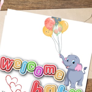 Willkommen Baby druckbare Karte / Sofortiger Download PDF und PNG / Rosa New Baby Karte / Babyparty Kartenvorlage, Neues Baby Karte, Bearbeitbare Karte