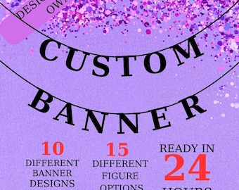 Custom Glitter Party Banner: Two-Line Script & Block