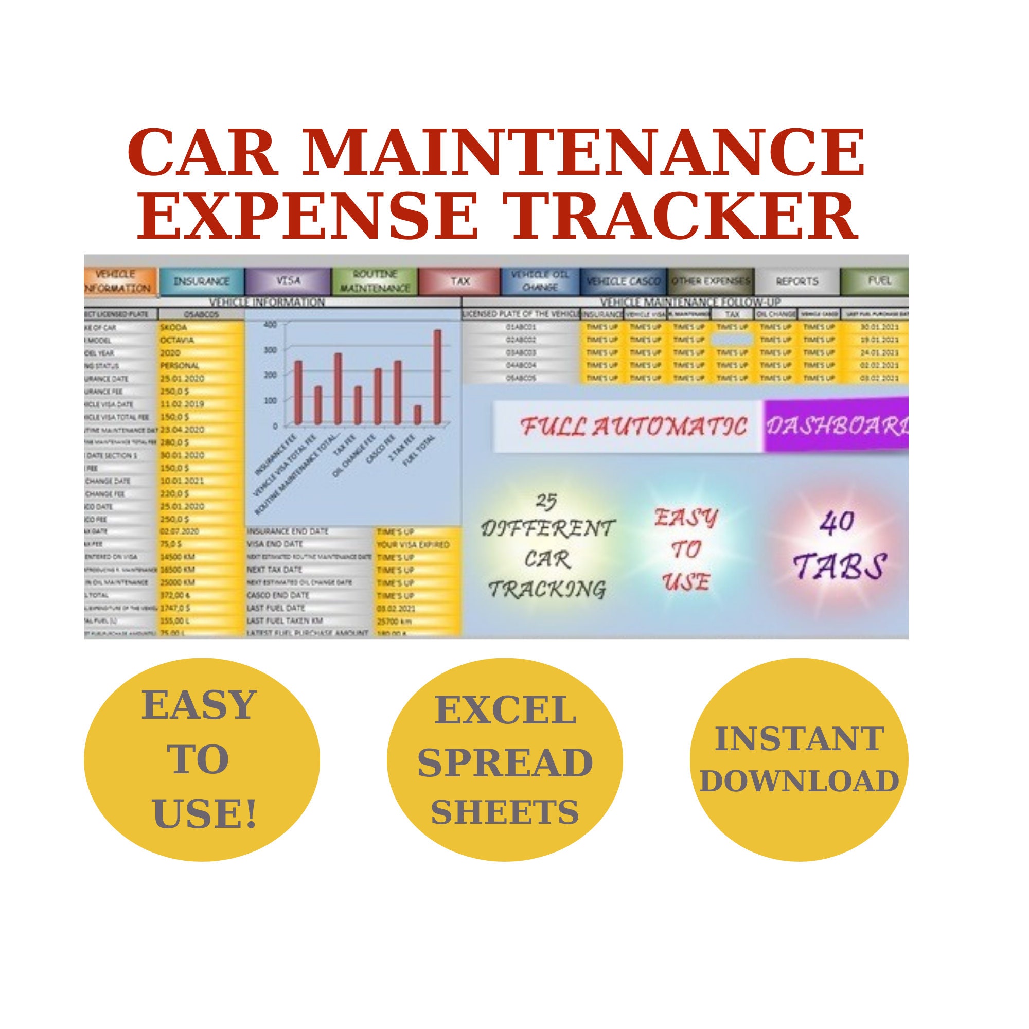 Car Truck Expense Tracker,car Expense Tracker,car Fuel Tracker,cartruck Maintenance Tracker,car