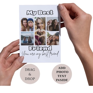 Best Friends Photo Collage Card –Editable Besties Photo Card– Printable Friendship Gift-Customizable Friendship Card with Photos & Message