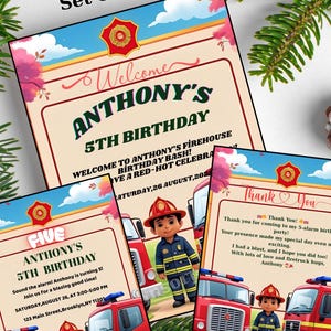 Firefighter Birthday Party Set: Editable Invitation, Sign & Thank You (Digital Download)