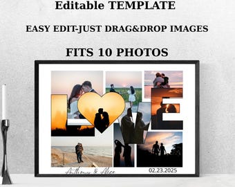 Collage photo personnalisé LOVE, cadeau d'anniversaire (téléchargement numérique)