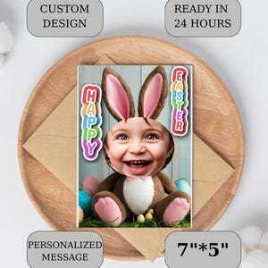 Carte de Pâques personnalisée, carte de Pâques avec photo, carte de Pâques personnalisée avec lapin, carte de Pâques personnalisée pour enfants, carte de voeux de lapin de Pâques