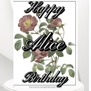 Personalized Birthday Cards with Name Card, Personalized Happy Birthday Flowers, Printable Birthday Card, Birthday Flower Card