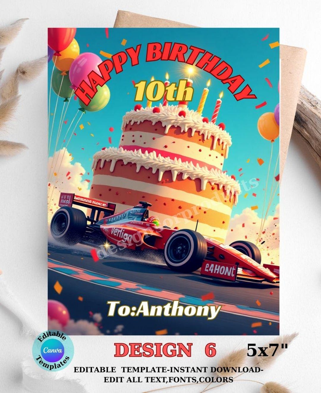 Street Racing Birthday Race Car Birthday Card, Editable Racing Theme Party: (digital Download ...