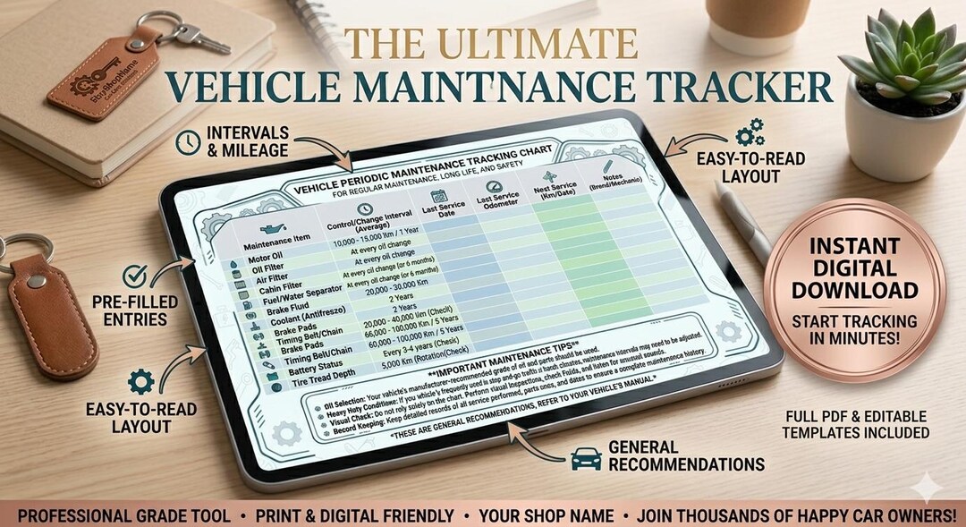 Vehicle Maintenance Log, Car Care Checklist, Auto Service Tracker ...