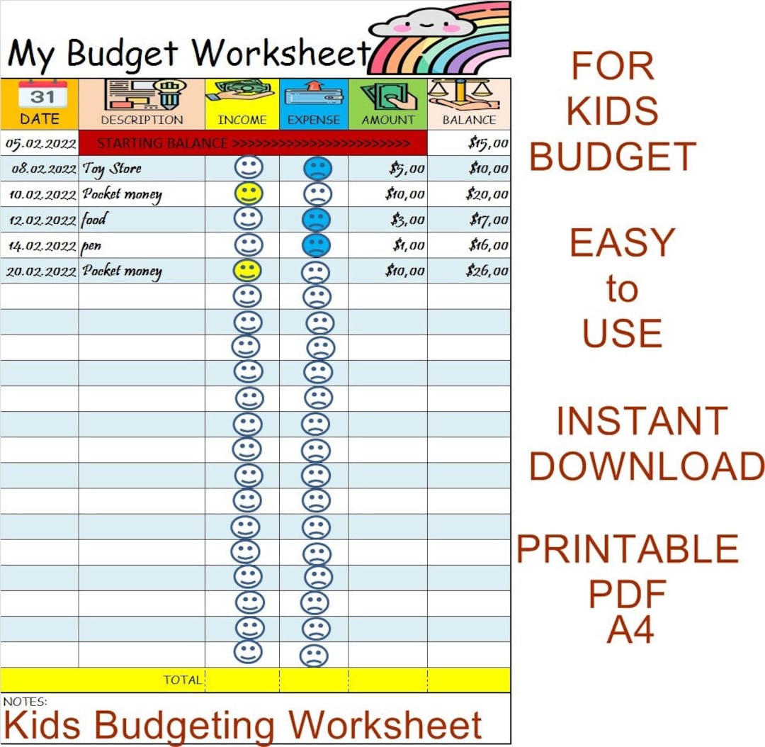 My Budget Worksheet/for Kids Budget/printable for Kids Budget/easy to