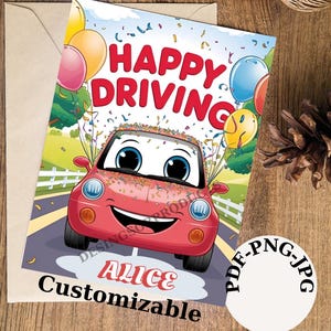 Instelbare examenkaart rijbewijs, examenkaart groet, wenskaart Happy Driving, gepersonaliseerde examenkaart rijbewijs