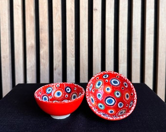Bowls for Breakfast Prep Sauce, Ceramic bowls, Turkish ceramic bowls, Evil eye bowls, Portable bowls, Handmade ceramic, Hand Painted bowls