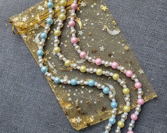 handmade short pastel beaded pearl necklace