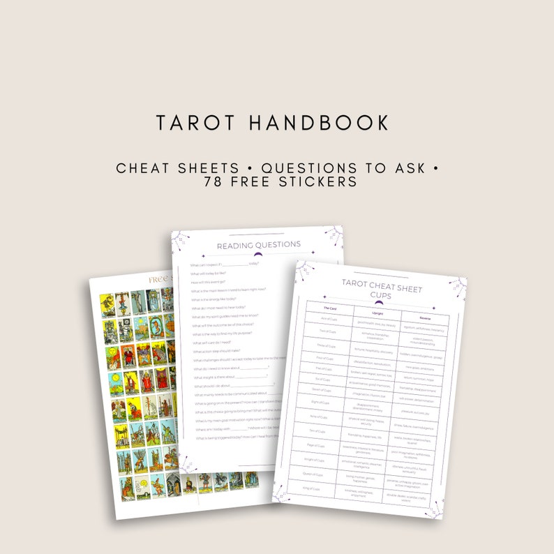 Tarot Handbook With Free Printable Tarot Card Stickers | Tarot Spreads ...