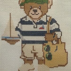 Teddy Bear Needlepoint Canvas, Lake Michigan, Sailing Canvas, Affordable Needlepoint (5x7 inch finished size)