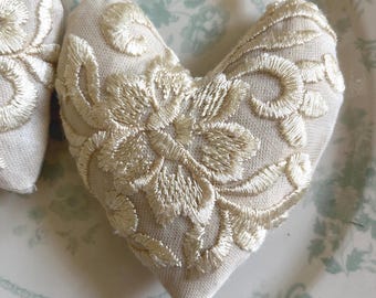 Cream embroidery Lace Hanging Heart gift, Shabby Chic 13th wedding anniversary accessories