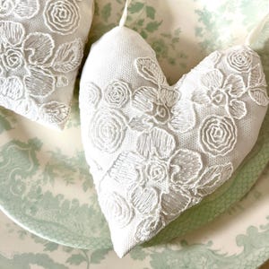 Embroidery Lace Hanging Heart gift, Shabby Chic 13th wedding anniversary accessories