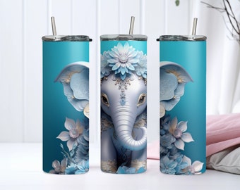 3D Baby Elephant 20oz Sublimation Tumbler Designs, 3D Sublimation Designs for Tumblers, "9.3 x 8.2" Straight Skinny Tumbler PNG, Sublimation