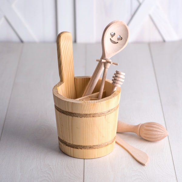 Utensils holder farmhouse/ Handmade / rustic desk organizer/ wooden cutlery holder/utensils wooden handle/
