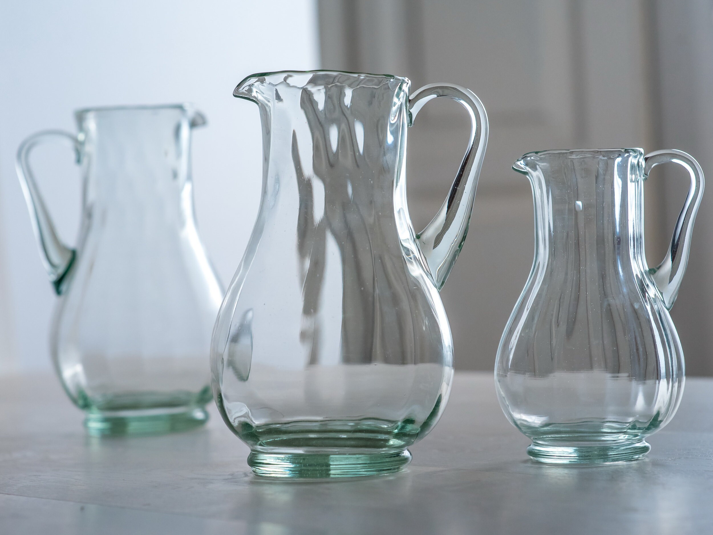 Handblown Glass Pitcher With Handle/ Glass Pitcher for Mixing Drinks