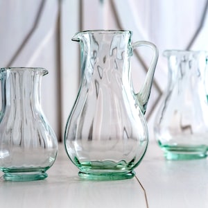 Handblown glass pitcher with handle/ glass pitcher for mixing drinks/ restaurant pitcher/glass carafe vintage/ glass carafe handle