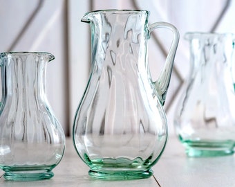 Handblown glass pitcher with handle/ glass pitcher for mixing drinks/ restaurant pitcher/glass carafe vintage/ glass carafe handle