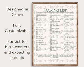 Customizable Hospital Bag Checklist | Printable Birth Packing List | Editable Maternity Hospital Bag List for Mom, Baby & Partner
